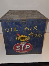 Rare Vintage SUNOCO Gas Station Blue Metal Box with Hinged Lid & Latch YOU NEED