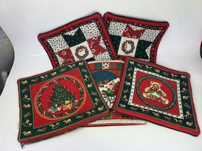 Vintage Bona Fide Weihnachten gesteppte Patchwork Kissen Schneemann Santa - X5