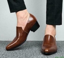 Men's Pointed Toe Business Dress Block Heel Shoes Oxfords Slip on Party Wedding