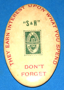 S&H Green Trading Stamp CELLULOID OVAL Advertising POCKET MIRROR c. 1910