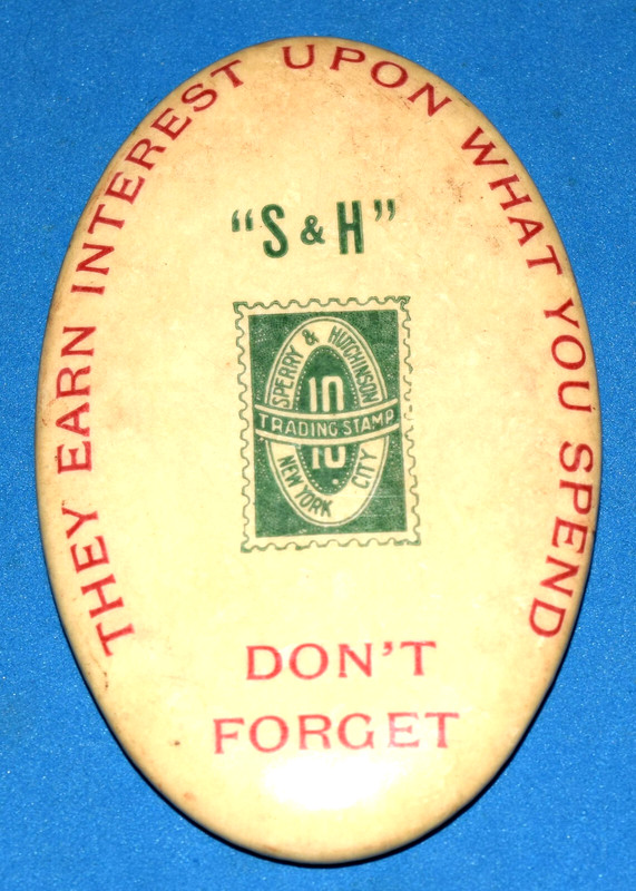 S&H Green Trading Stamp CELLULOID OVAL Advertising POCKET MIRROR c. 1910