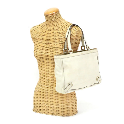 Gucci Tote Bag Leather Gg Canvas 170004 Handbag Shoulder Ladies Ivory Used