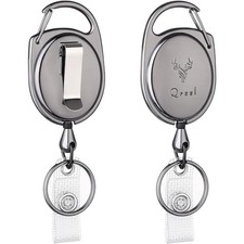 QREEL Heavy Duty Badge Reel, ID Badge Holder Retractable Keychain, 2 Pack