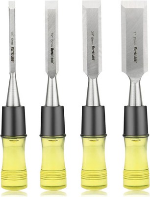4 Piece Wood Chisel Set for Woodworking. CR-V Steel Beveled Edge Blade