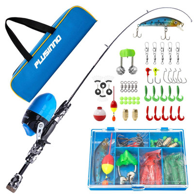 Angelrute Set Kinder Teleskop mit Angelrolle und Köder Komplettset 4 Fuß Angel