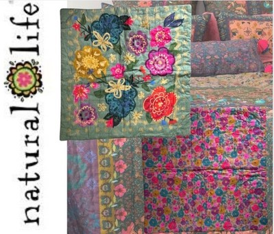 ONE Natural Life Bungalo Reversible Cotton Floral Sage Square 1 Euro Sham NEW