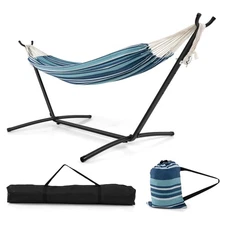 Portable Indoor Outdoor 2-Person Double Hammock Set w/ Stand and Carrying Cases