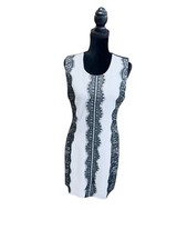 Lace Black White Sleeveless Bodycon Dress Size M Contrast Panel Sheath NWT