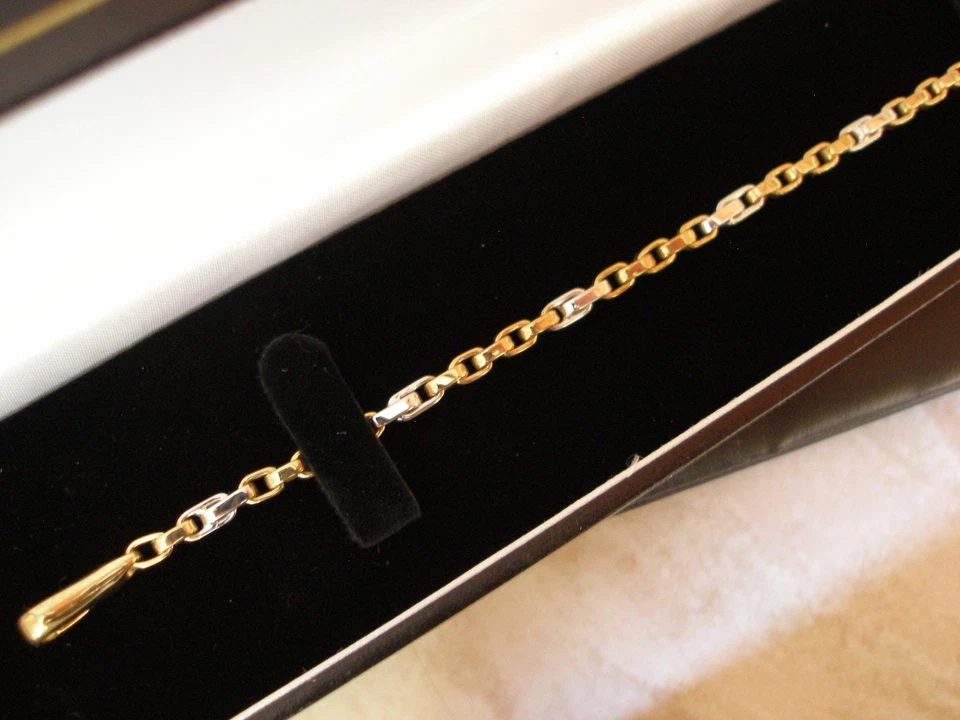 PULSERA DE ESLABONES DE LUJO DE ORO BLANCO Y AMARILLO DE 9 QUILATES HECHA EN ITALIA NUEVA EN CAJA ¡GUAU! Foto 3 de 4