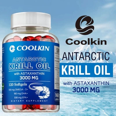 COOLKIN Antarktisches Krillöl 3000mg - Gesundheit von Herz und Gehirn - Omega-3 EPA, DHA