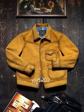 American Retro Handaged Cowhide Men's Lapel Farmer Genuine Leather Jacket