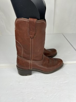 Vintage Brown Leather Engineer Square Biker Boots 7.5  D Made In The USA Dingo