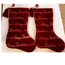 Christmas Stocking Set 2 Red Excellent Merry Christmas Velvet