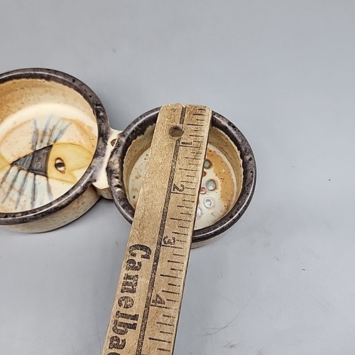 Vintage beautiful stoneware olives dish Double Bowl Portugal Stoneware Handmade - Picture 5 of 8