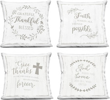 Spiritual Faith Phrases Throw Pillows - Off-White, 18"x18", Set of 4