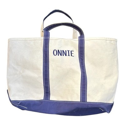 Vintage 1990 s L. L. Bean Zippered Top Monogram Boat & Tote Bag Cream Blue