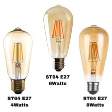 Vintage ST64 LED Filament Edison E27 Dimmable 4/6/8 Watt Warm 2700KLight Bulb