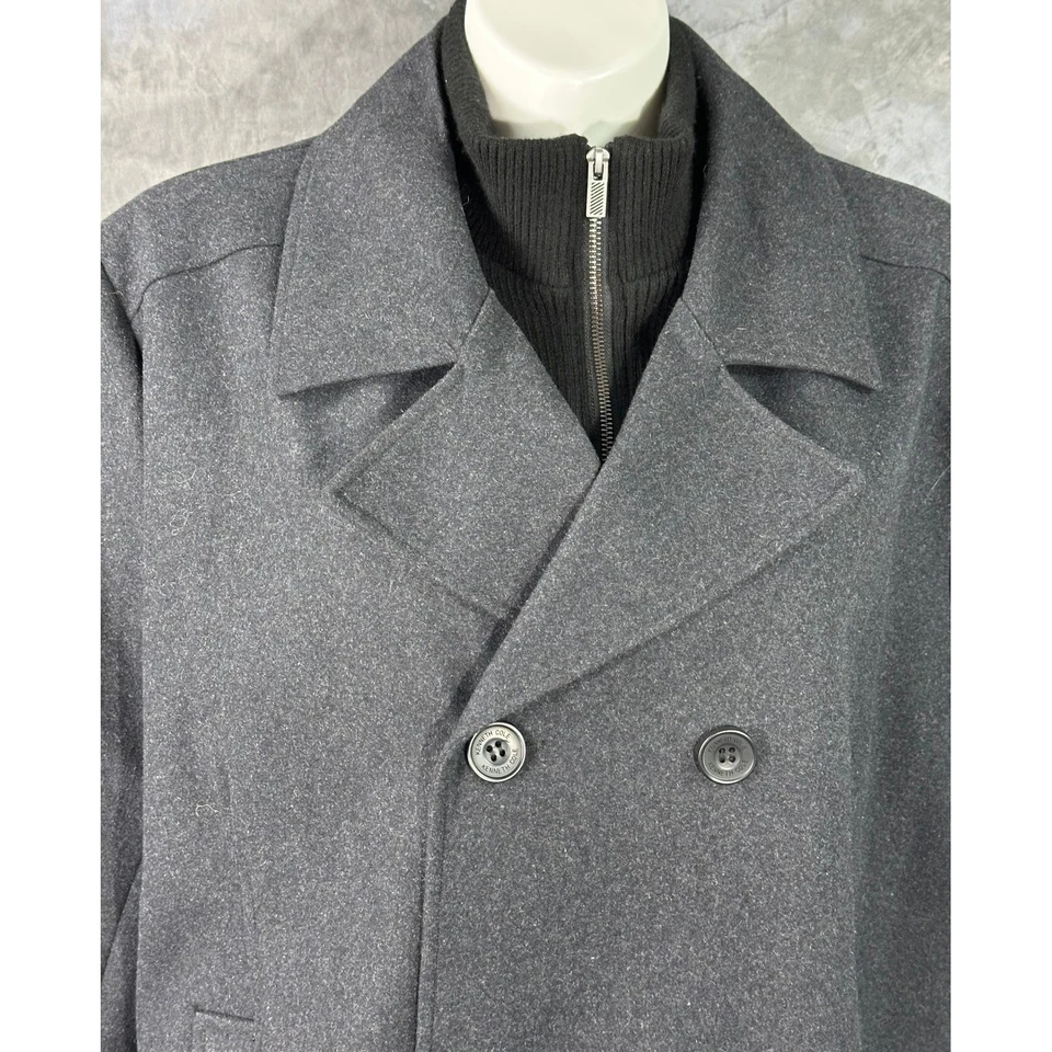 Kenneth Cole Men's Gray Wool Blend Double Breasted Overcoat Pea Coat Jacket 2XB - Image 3 of 4