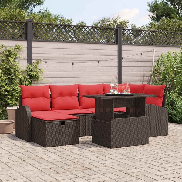 Vidaxl Garten-Sofa-Set Mit Kissen Mit Speicher 7 Pcs Braun Poly Rattan Neu-image