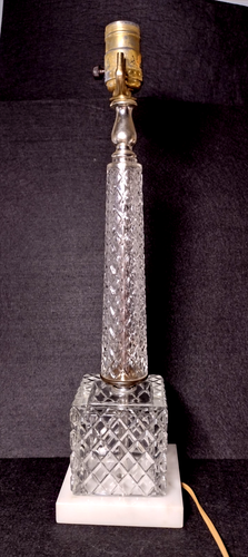 Vtg Leviton Hollywood Regency Diamond Cut Table Lamp w/Italian Marble Base-Works - Picture 2 of 13