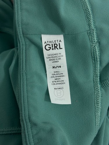 Athleta Girl Give It A Whirl Capri XL 14 Teal Leggings Pockets Drawstring Logo - Picture 9 of 9