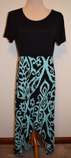 New Womens Ayifu Dress Large Hi Low Short Sleeve Black Green Faux Wrap Maxi