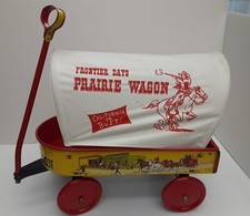 RARE 1957 Ohio Art Tin Toy Litho "Frontler Days" Prairie Wagon W/Orig Canopy