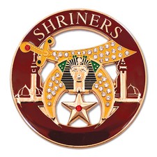 Shriner Rhinestone Round Masonic Auto Emblem - Burgundy  Gold 3'' Diameter 