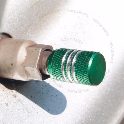For Kia Sportage Rio Optima Green Valve Stem Cover w/ Chrome lines Set of 4 Rim - Picture 4 of 4