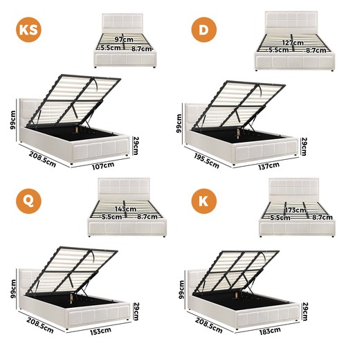Oikiture Bed Frame Queen Double King Single Gas Lift Storage Bed Platform Boucle - Picture 8 of 50