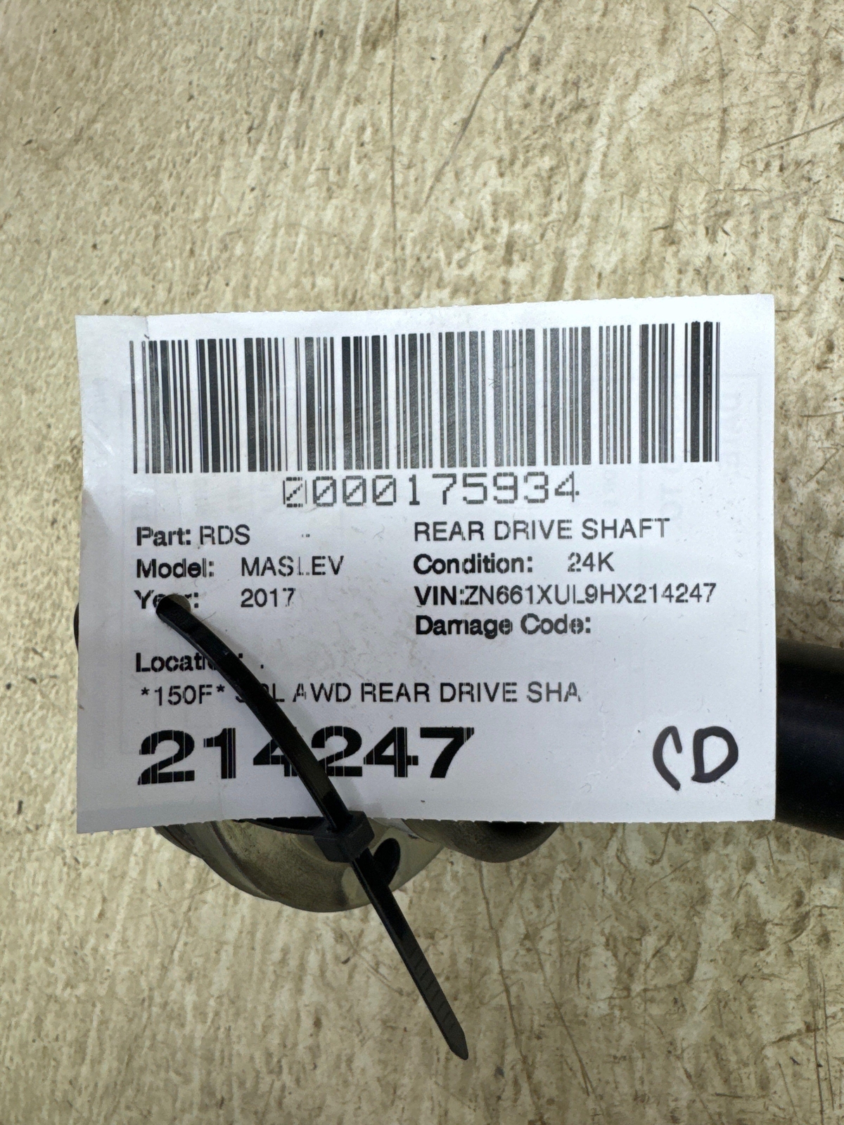 2017-2020 MASERATI LEVANTE M161 3.0L AWD REAR DRIVE SHAFT PROPELLER ASSEMBLY 24K