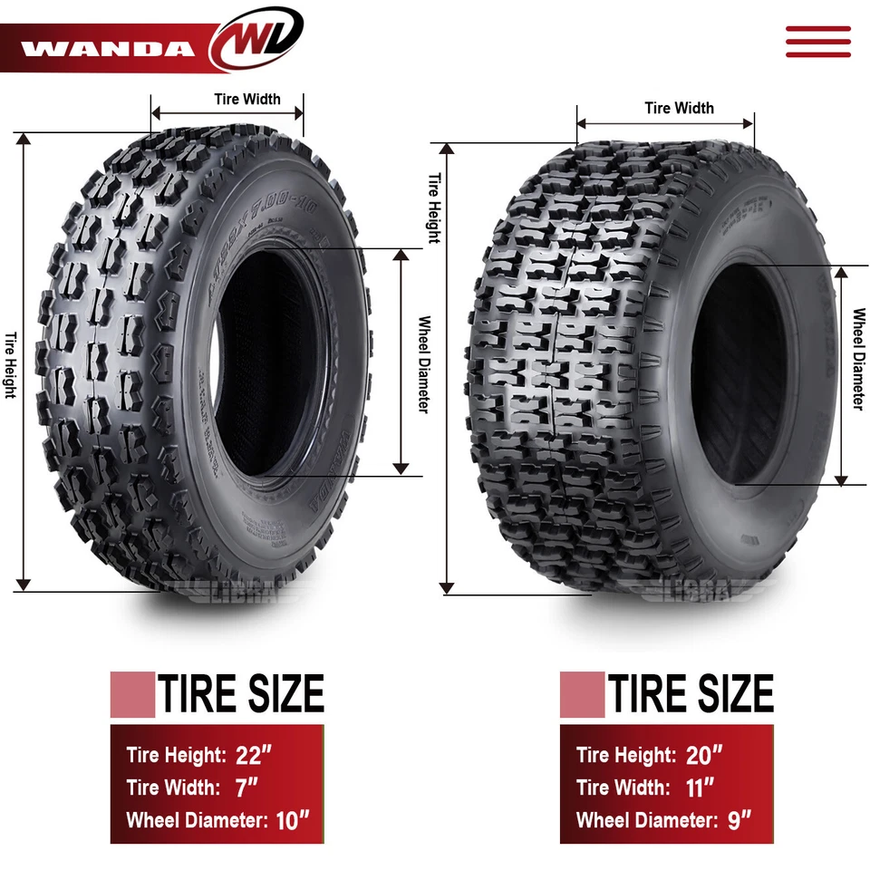 Set 4 Wanda Sport ATV tires 22x7-10 & 20x11-9 for 2006-2017 Can Am DS 250 - Image 4 of 4