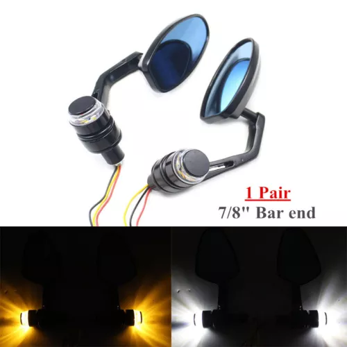 Motorbike 7/8''Handlebar Bar End Mirrors Indicator Turn Signal Bike Adjustable