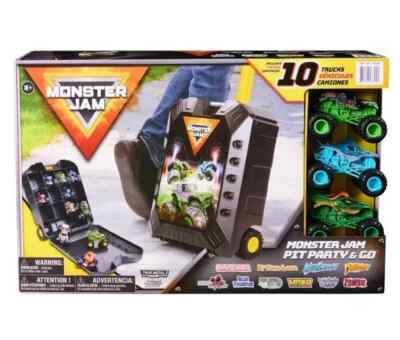 MONSTER JAM PIT PARTY & GO トラック セット 未使用品 Monster Jam Pit Party &Go 1:64 diecast 10 trucks carrying case