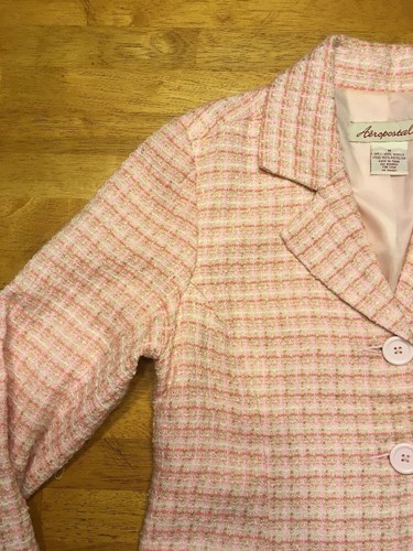 Aeropostale Women's Pink & Green 3 Button Acrylic Blazer - Size: Medium - Picture 6 of 12