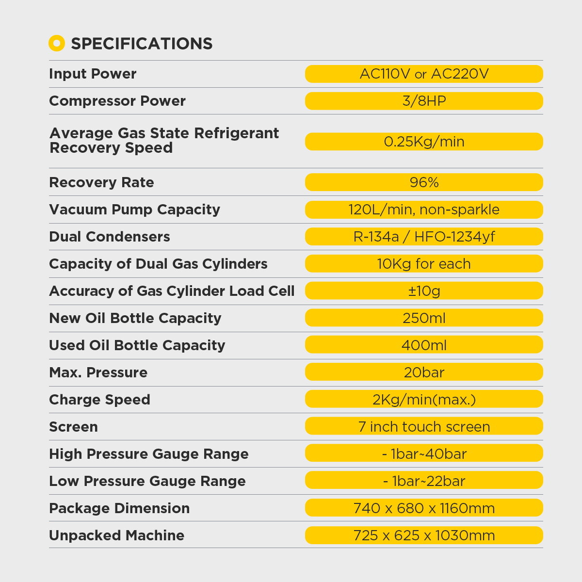 Fully Automatic Refrigerant Recovery Machine Dual System HVAC A/C