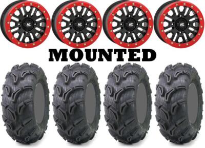 Kit 4 Maxxis Zilla 28x9-14/28x11-14 on HL23 Beadlock Matte Black Red POL