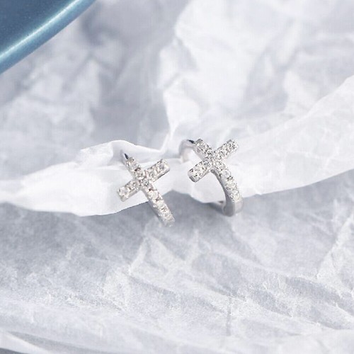 925 Sterling Silver CZ Cross SMALL Huggie Hoop Earrings A1509 - Bild 7 von 14