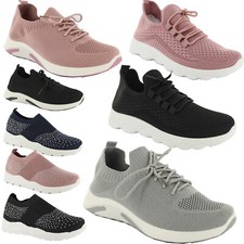 LADIES WOMENS SLIP ON KNIT SPORT RUNNING WALKING CANVAS COMFY TRAINERS SHOES SZ