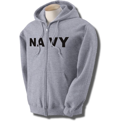 NAVY Full-Zip Hooded Sweatshirt in Gray - Adult Small to 4X-Large - Picture 2 of 2