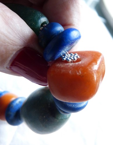 Ancient Serpentine Stone Beads Necklace with Moroccan amber and lapis lazuli - Picture 5 of 7