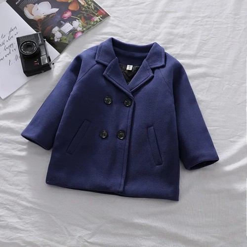 Autumn Winter Boys Jacket Solid Lapel Double Woollen Overcoat for 2-6 Years Boys - Picture 3 of 27