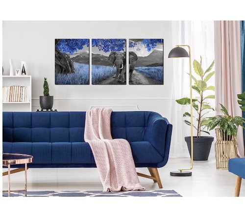 Elephant Walldecor Blue Wall Art For Any Room 3 Piece Canvas Size 16" x 12" - Bild 3 von 7