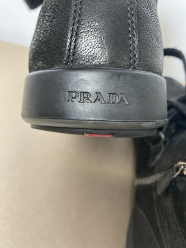 Prada Sport High Tops black Trainers Leather Suede Zip Strap Dust bag size 8.5 - Picture 10 of 24