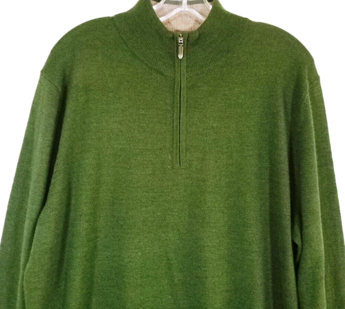 Alan Flusser-Mens Pullover 1/4 Zip Casual Sweater-Large-Green-Wool/Acrylic-Mock - Picture 2 of 8