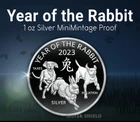 2023 Year Of The Rabbit 1 Troy Ounce .999 Fine Silver Proof Mini Mintage GSM