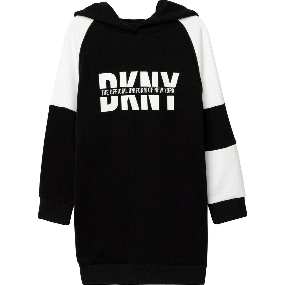 DKNY KIDS Hoodie Kleid Sweatkleid schwarz french terry Logo Größen 8 -16 Jahre