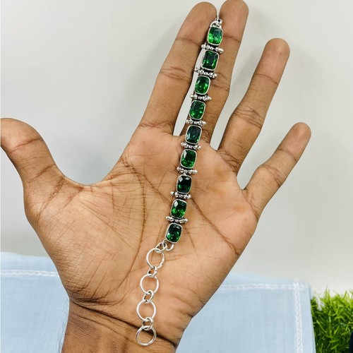 925 Sterling Silver Emerald Cut Peridot Jewelry Tennis Chain Bracelet Jewelry - Picture 6 of 8