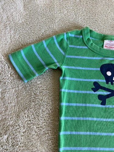 Hanna Andersson Boys Green Blue Striped Skull Short Sleeve Snug Pajama Shirt 8 - Picture 4 of 7