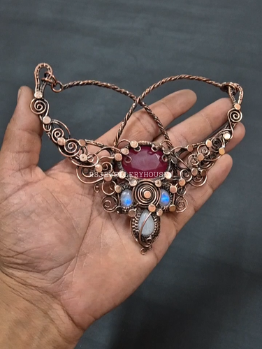 Faceted Kashmir Ruby Necklace Wire Wrapped Necklace Unique Style Wire Jewelry - Video 1 of 1